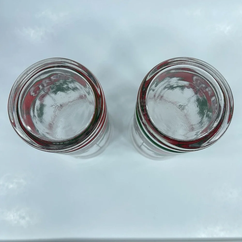 Vintage COCA COLA Christmas Holly Berry Stained Glass Drinking Glasses Set‎ Of 2